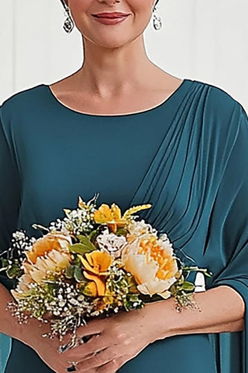 Flytende Påfugl Havfrue Plisser Chiffon Ruffle Lang Mor Kjole